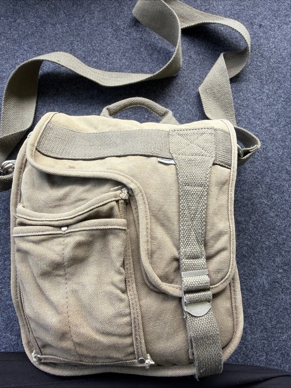 Canvas Messenger Bag in Olive Green - Men